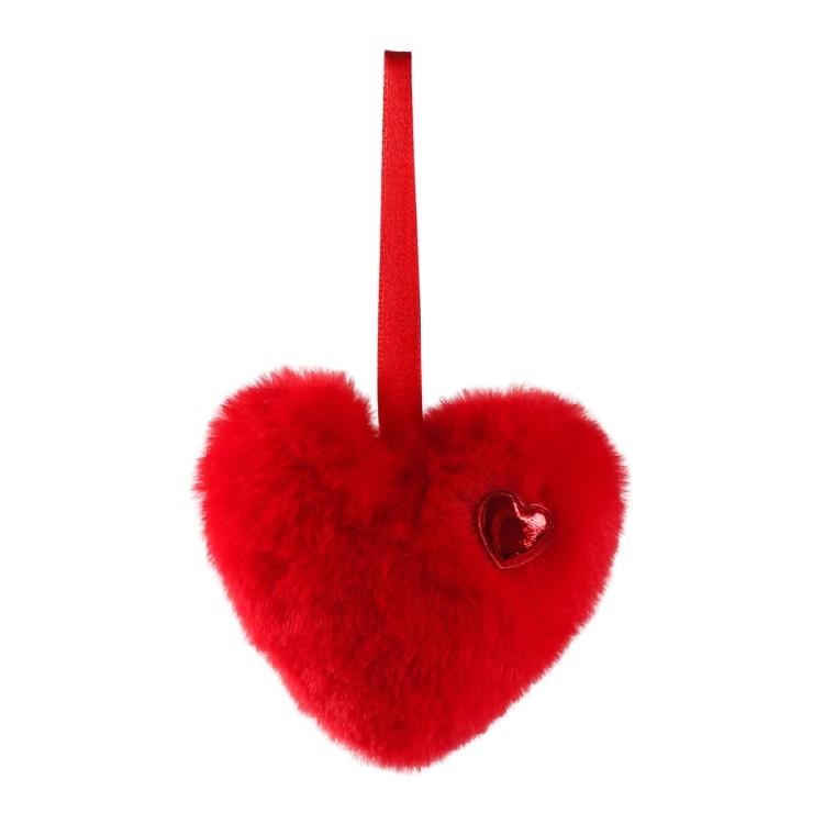 2Pcs Soft Furry Heart Shape Ball Hanging Ornament For Christmas Tree Mantels Window Wall Display Festival Decoration