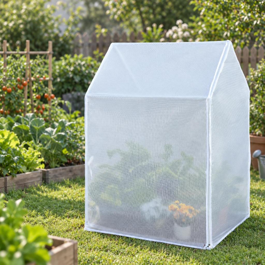 Mesh PVC Cover Greenhouse Warmth Retaining Tubulars Frame Zippered Access for Balcony,