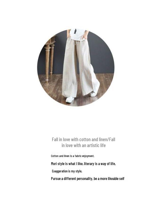 Pantaloni de damă cu talie înaltă și picior larg din in, mărime plus, lungi până la podea pentru primăvara/vara 2024.