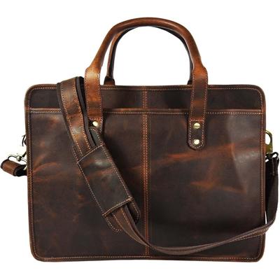 Aktovka z buvolí kůže - Hickory Brown, Taška na 16palcový notebook s nastavitelným popruhem, Víceúčelové kapsy, Odolný a stylový design