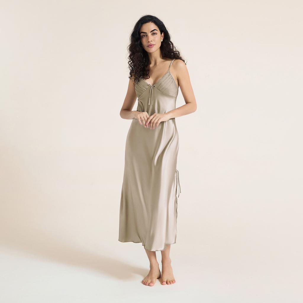 Yaoting suspender pajamas women's Xia Bing silk sexy split-ended long pajamas bow loungewear suspender skirt