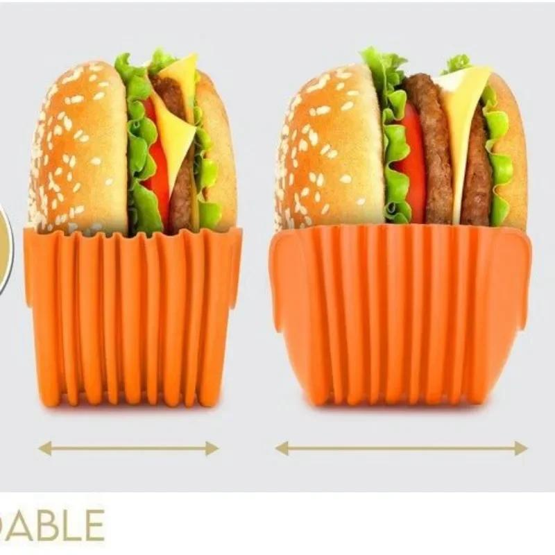4pcs Silicone Hamburger Holders Retractable Burger Clip Sandwich Hamburger Fixed Box Pancake Holders Kitchen Specialty Tools