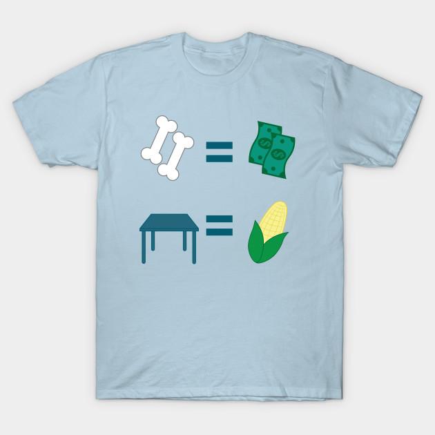 

Men Black Print T-shirt Bones Equal Dollars; Tables Are My Corn No-Cut Transfer Paper Print Cotton Tshirt L світло-синій колір