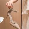 Fashion 2025 Autumn New High Heel Bag Pointed Toe Rivet Stiletto Strap Versatile Sandals Beautiful