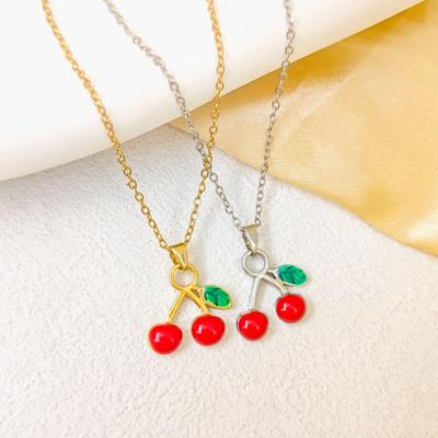 Women's Red Cherry Pendant Necklace - Summer Titanium Steel Clavicle Chain, Light Luxury Accessory