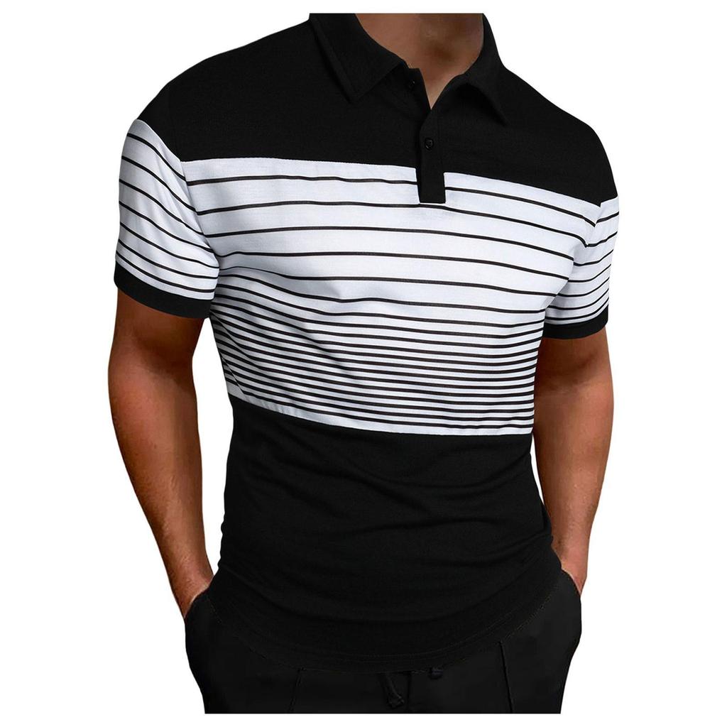 Digital 3D Printed Men'S Polo Shirt Men'S Casual Splicing Color Short Sleeve Shirt