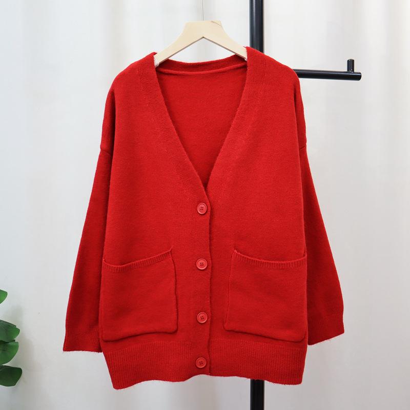 Gray knitted cardigan autumn and winter new loose and thin lazy style soft waxy temperament sweater jacket women