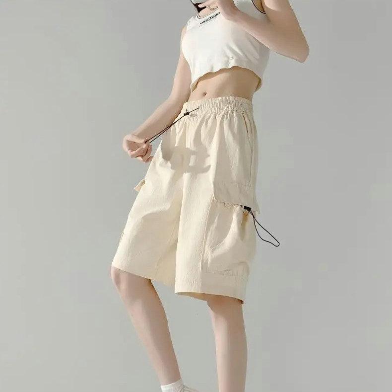 

Новинка 2024 года, женские летние шорты-карго, повседневные однотонные шорты-бермуды для девочек, брюки до колена с карманами XXXL