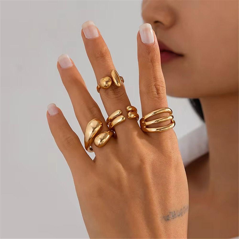 4Pcs Hug Shape Adjustable Open Rings Stackable Knuckle Rings Trendy Finger Ring Jewelry  for Women
