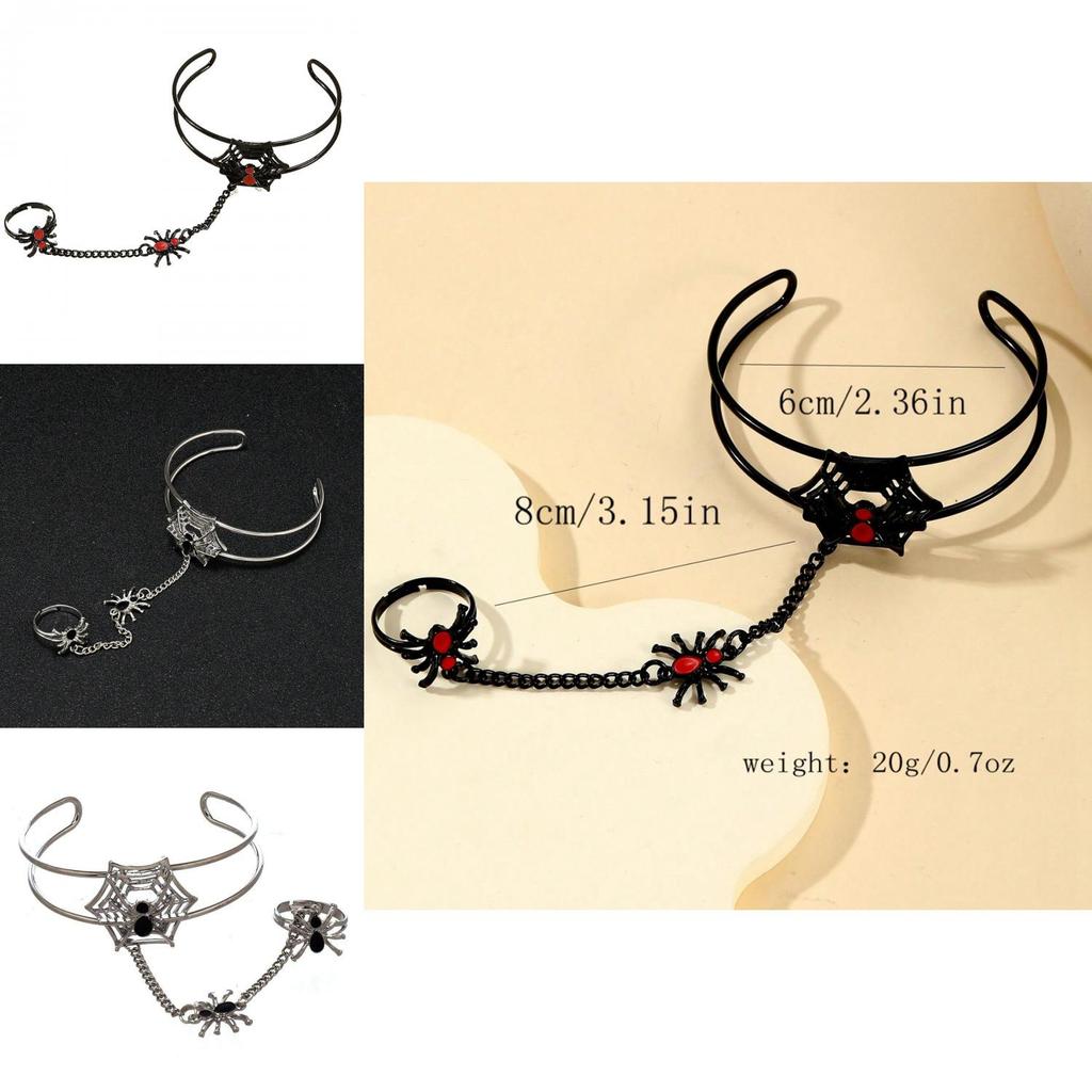 Gothic Black Zinc Alloy Spider Hand Chain With Adjustable Opening For Holiday Gift