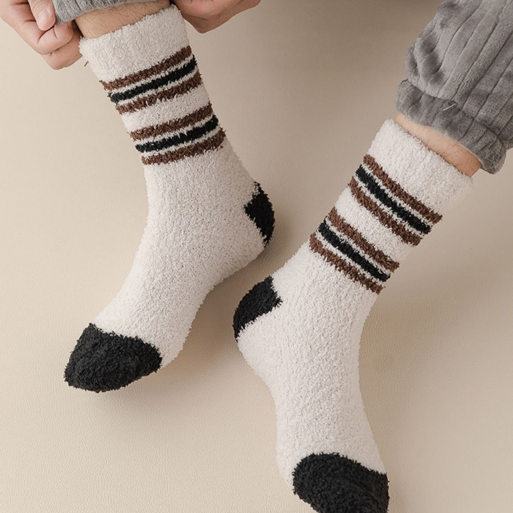 Comfortable Soft Stripe Original Man Socks Cotton Hosiery Coral Fleece Socks Middle Tube Socks