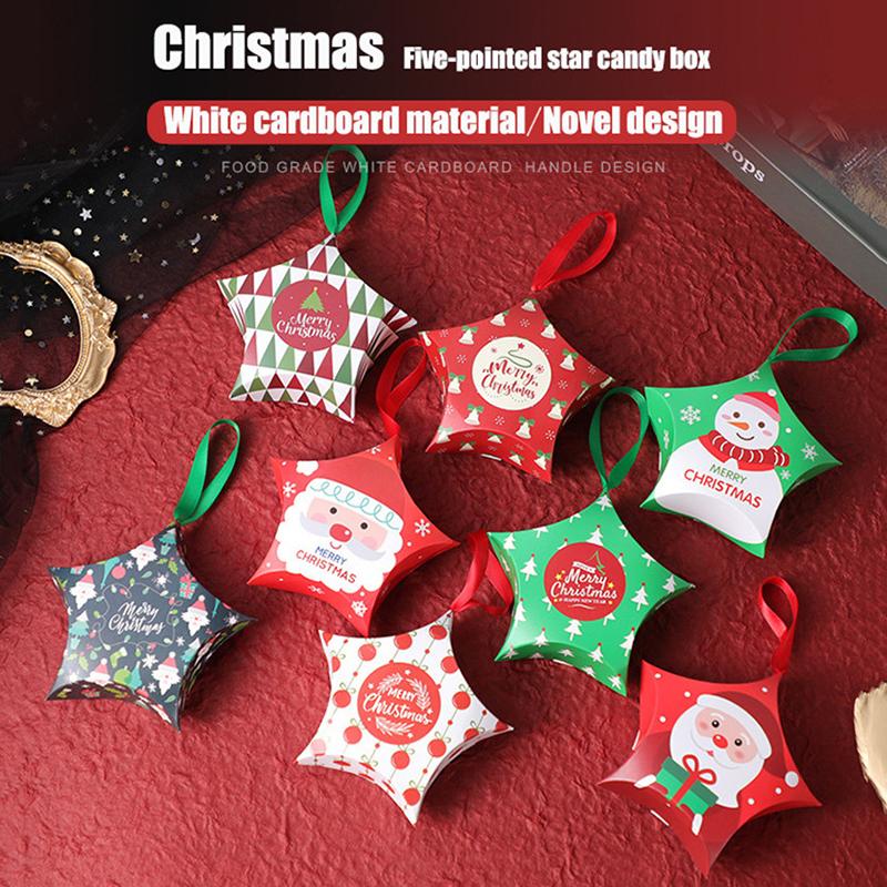 

8Pcs/Set Christmas Five-Pointed Star Candy Box Christmas Packing Gift Bag Xmas Supplies Kids Birthday Favors Box Packaging Paper Bags