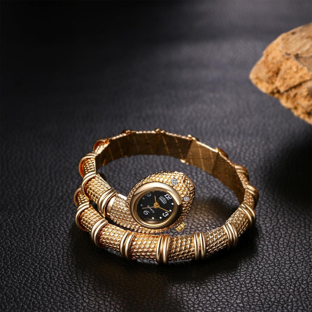 Snake Bracelet Watch: Analog Display, Waterproof, Stackable, Gold or Silver Quartz Watch, Cute Leisure Fashion Accessory - Perfect Gift for