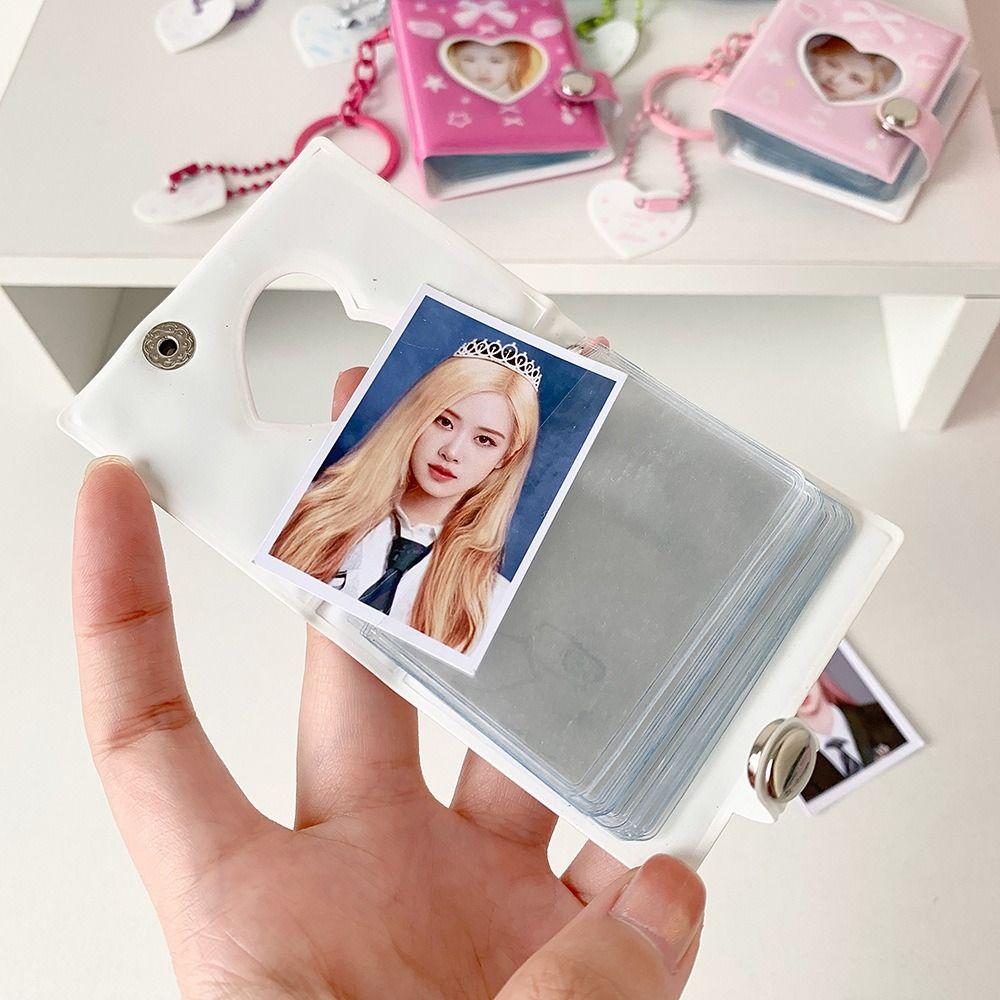 Hanging Pocket Mini Photocards Holder Love Heart Hollow Picture Storage Keyring Birthday Gift