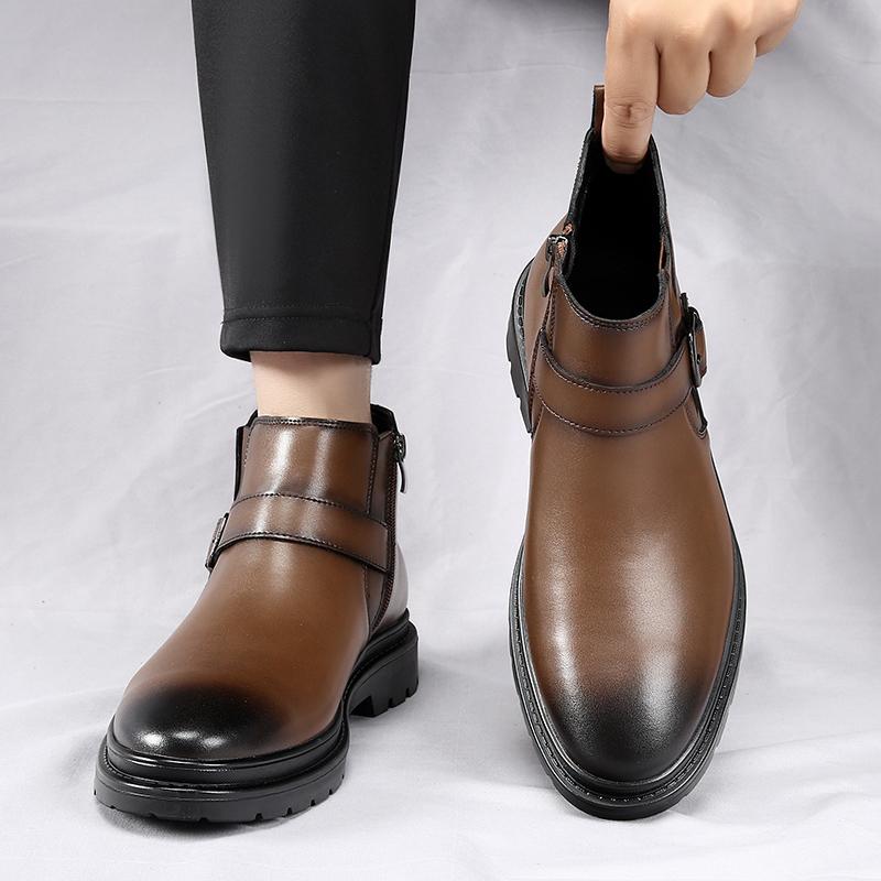 New Winter Boots New Luxury Brand Men Motorcycle Boots High Top All-match Leather Shoes Side Zipper  Men Business Ankle Boots