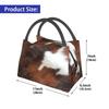 Cowhide Leather 3D Printing Resuable Lunch Box Women Waterproof Animal Fur Texture Thermal Cooler Food Insulated Lunch Bag