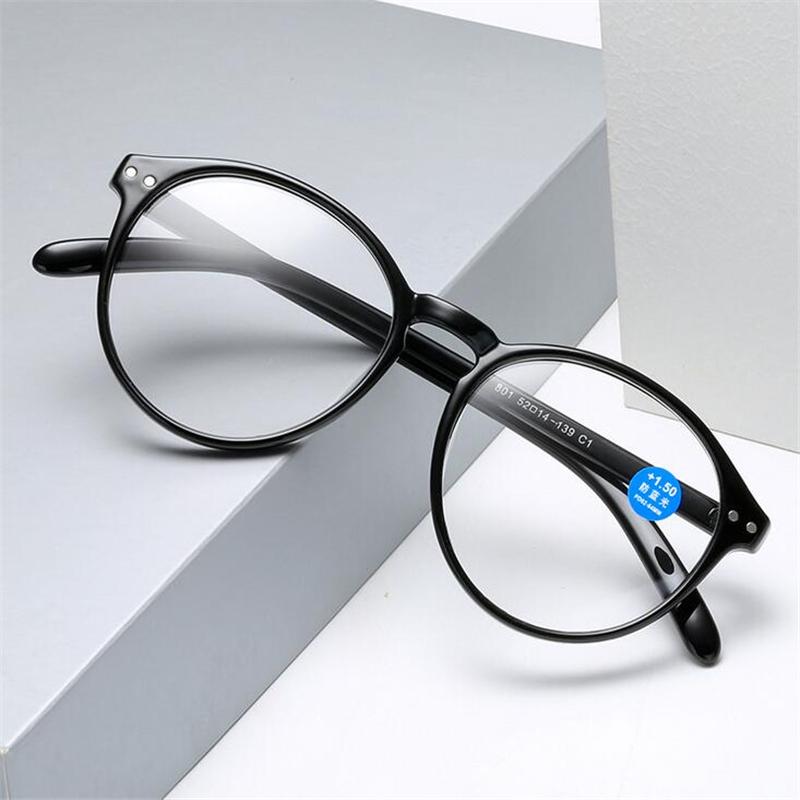 Anti Blue Light Oval Hyperopia Eyeglasses Magnifier Plastic Frame Farsighted Glasses 0 To +400 For Women Men