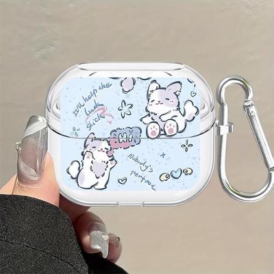 Capas Transparentes para Fones de Ouvido Capa Com Gancho Para Samsung Galaxy Buds 3 FE 3Pro 2Pro 4 Pro 2 Live 4Pro Desenho Gato Cachorro Fofo