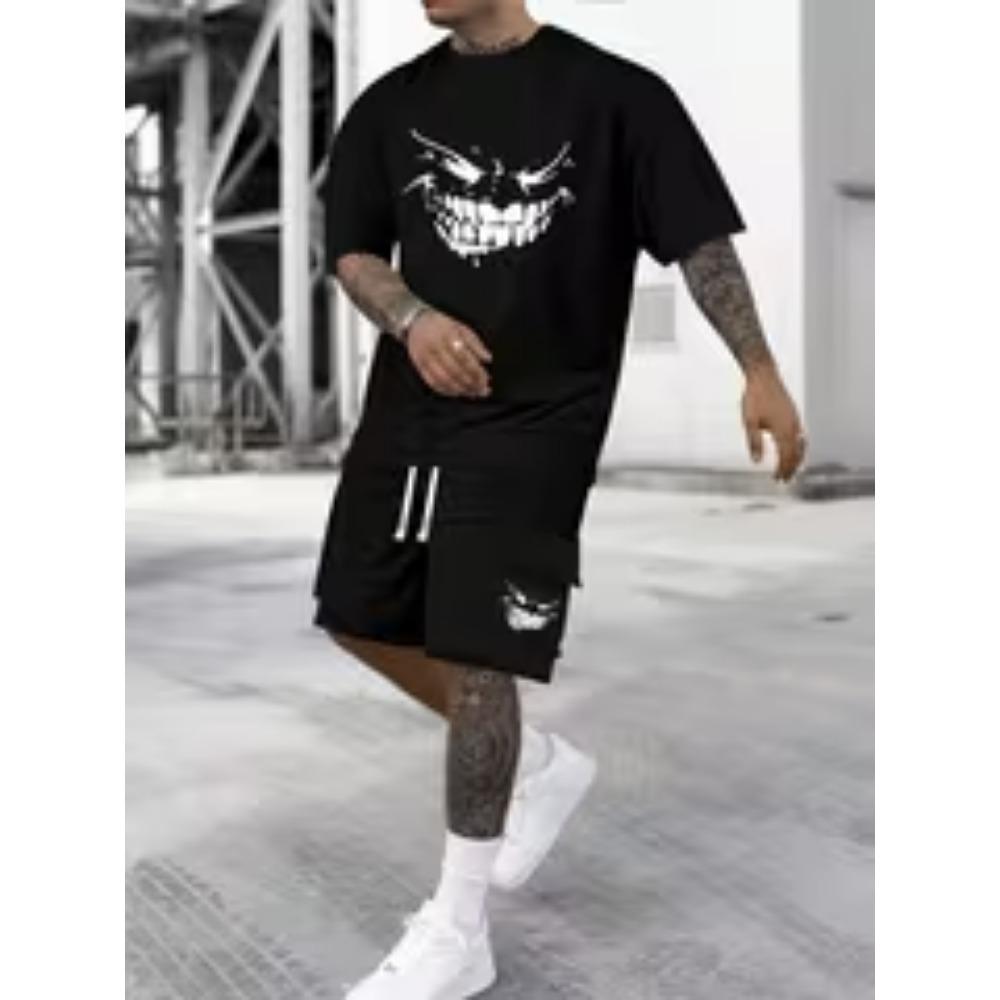 

Men s Pure Short Sleeved Workwear Shorts Two-piece Set, Fashionable Style, Comfortable and Soft Fabric, Suitable for Daily Wear XXL