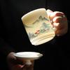 Sushi Hand-painted Mutton Fat Jade Ceramic Mug with Lid