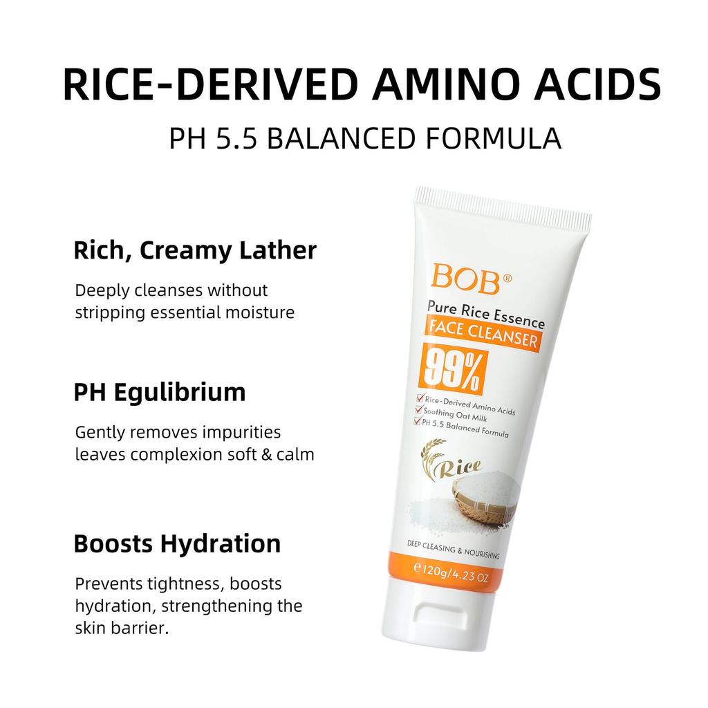 BOB Rice Amino Acid Facial Cleanser Moisturizing Oil Control Deep Cleansing Gentle Non-irritating Ladies Cleanser
