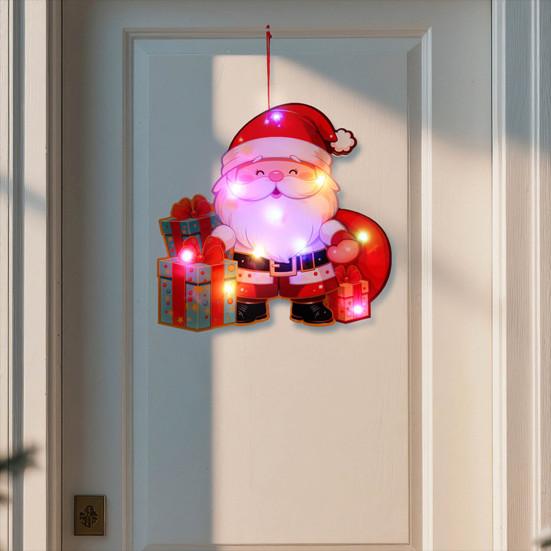 Yousheng 4Pcs/Set Christmas Ornament Set Santa Claus Reindeer Bear Wreath Shape Festive LED Ornament Set Holiday Decoration