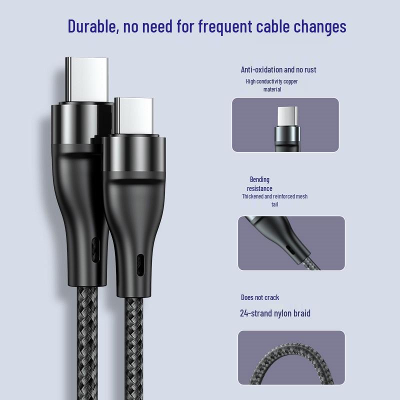 PD60W Dual-Head Type-C Charging Cable for Apple, Xiaomi, Huawei Devices