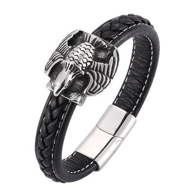 Eagle Bracelet Men Jewelry Black Leather Bracelets Steel Buckle Bracelets & Bangles Gift