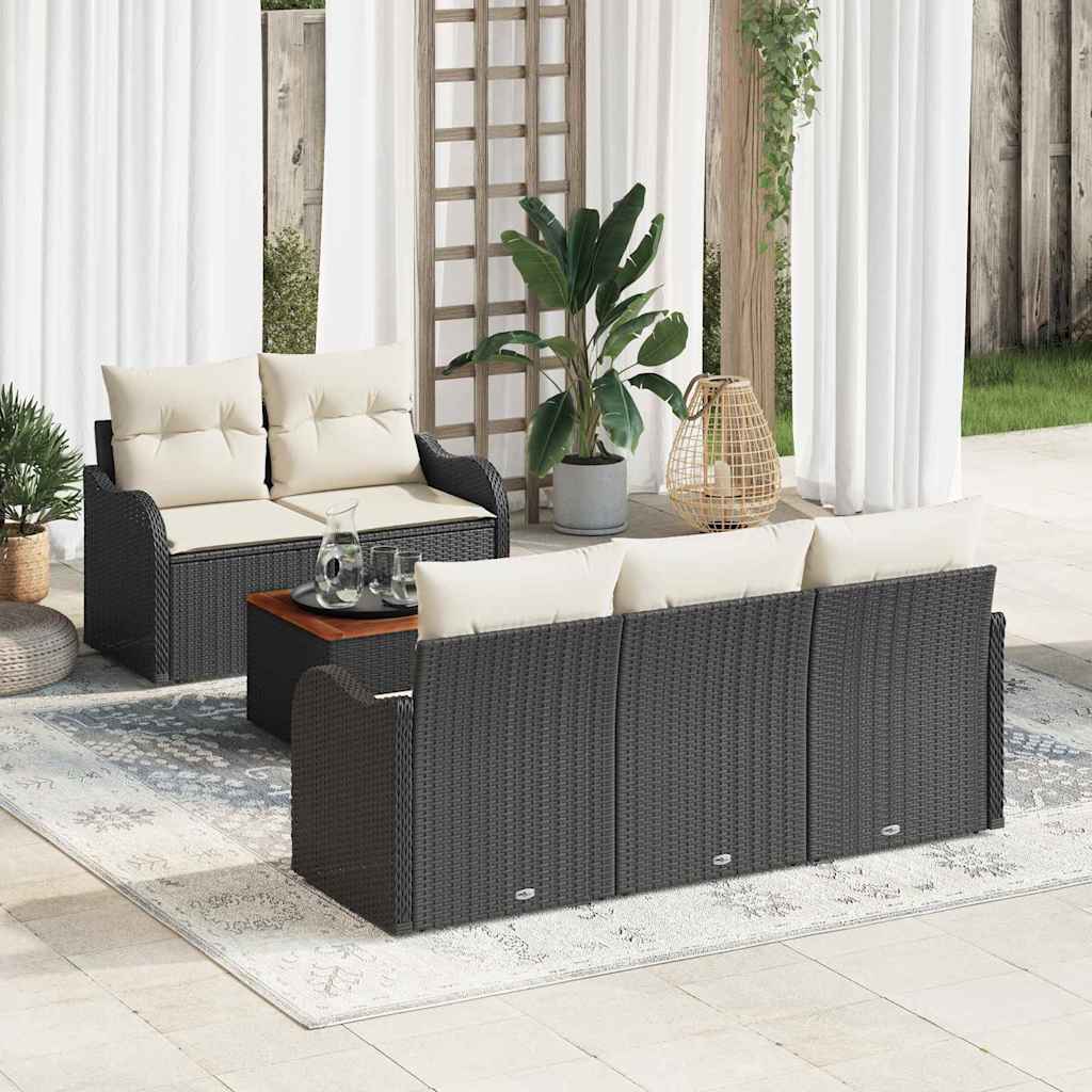 Garden Sofa Set with Cushions 6 pcs Black Poly Rattan
