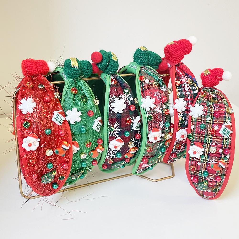 Fashion Rhinestone Knot Headband Wide Edge Pearl Beads Hair Band Christmas Hairband Holiday