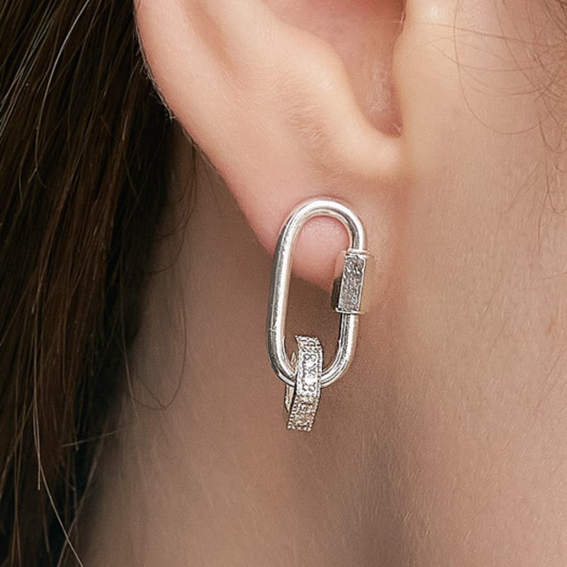 UNI.J [Cotidiano]Link Hexagon Silver Earring Ie403