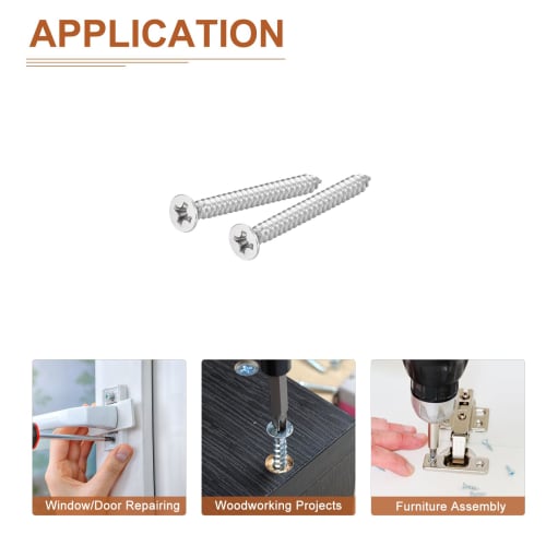 DTGN 50pcs M3.5x35mm Flat Head Wood Screws, 304 Stainless Steel Cross Head Self-Adhesive Nails - Suitable for Woodworking and Furniture - Silver