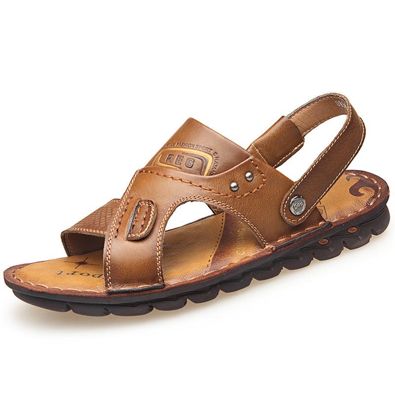 Old man head sandals men's 2024 summer new first-layer cowhide casual beach shoes genuine leather thick-soled non-slip cool slippers