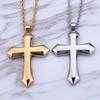 Heavy Big Shiny Golden Cross Pendant Men's Necklace Stainless Steel Punk Trend Jewelry Chunky Metal Cross Charm Gift