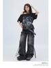 Damen Deconstructed Cargo-Jeans mit mehreren Taschen und Rissen - Gewaschen, Lockerer Gerader Weiter Bein