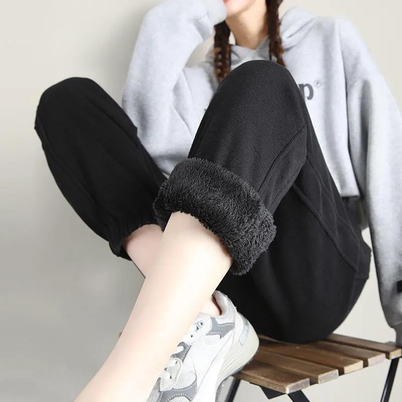 Pantalones Harem de moda de invierno cintura elástica pantalones de chándal cálidos gruesos pantalones de lana cálidos para mujer