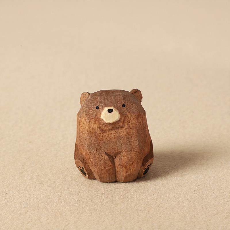Handgeschnitzte Bärenfigur aus massivem Holz Mini Dekoration für Zuhause Kaffeetisch Geschenk für Tierkunstsammler