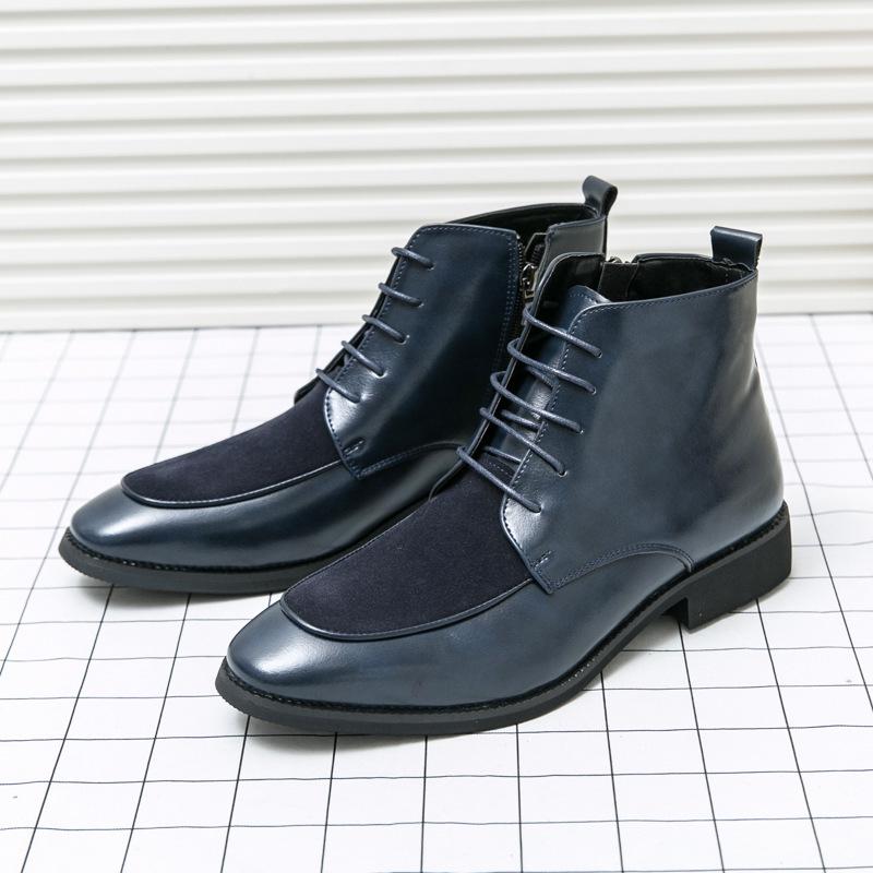 Herren Übergröße High-Top Lederstiefel - Colorblock, Seitenreißverschluss, Britischer Stil, Herbst/Winter Mode