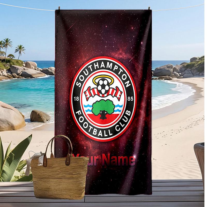 Southampton FC Personalized Printed Beach Towel Soccer Logo Support Custom Name Text Absorbent Towel For Sport Travel Special Gift
