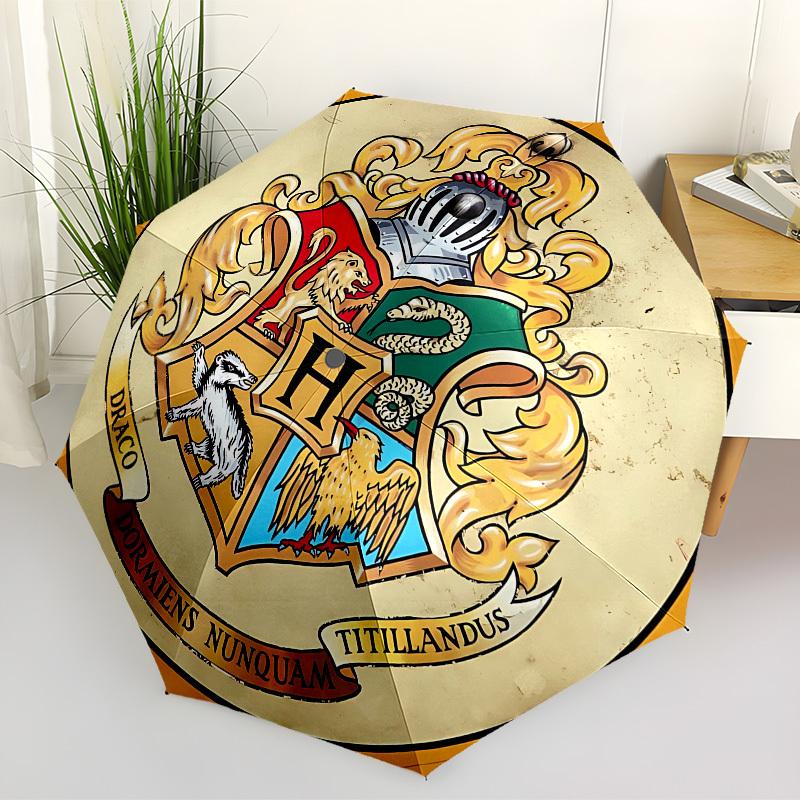 1PC Hogwarts Crest Automatic Folding Umbrella | Vibrant Motif & Compact Design for Everyone, On-the-Go Essential - Gift-Worthy Style Yy250930014