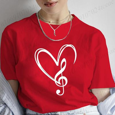 Musical Note Heart Print Unisex T Shirt Short Sleeve O Neck Unisex Tshirt Ladies Fashion Tee Shirt Tops Clothes Camisetas Mujer