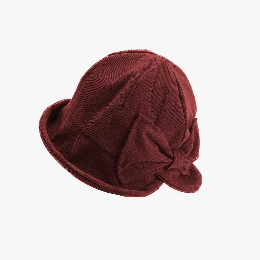 New elegant split bow bucket hat women's autumn and winter solid color warm versatile casual sunshade basin hat