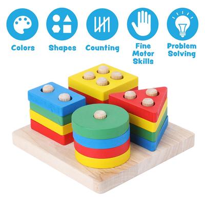 Brinquedo de Blocos de Empilhar para Crianças Meninos Meninas Formas Geométricas Classificação Aprendizagem de Cores Habilidades Motoras Finas Brinquedo Educacional de Blocos de Construção
