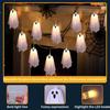 Haunted House Decor Halloween White Hanging Ghost Lights Horror Flying Ghost Props Glowing Spooky Ornaments for Halloween Party Outdoor Yard Decor