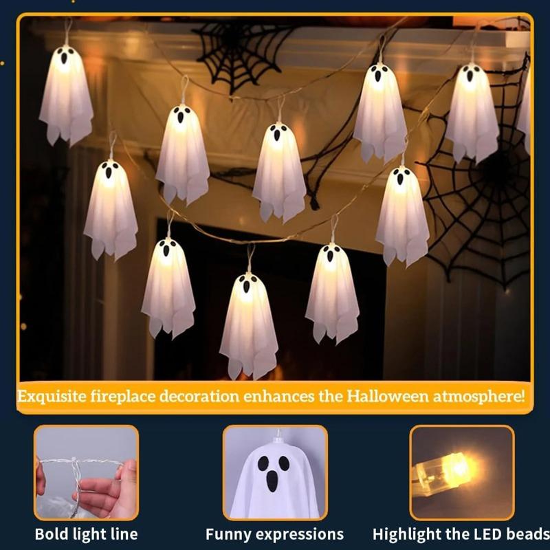 Haunted House Decor Halloween White Hanging Ghost Lights Horror Flying Ghost Props Glowing Spooky Ornaments for Halloween Party Outdoor Yard Decor