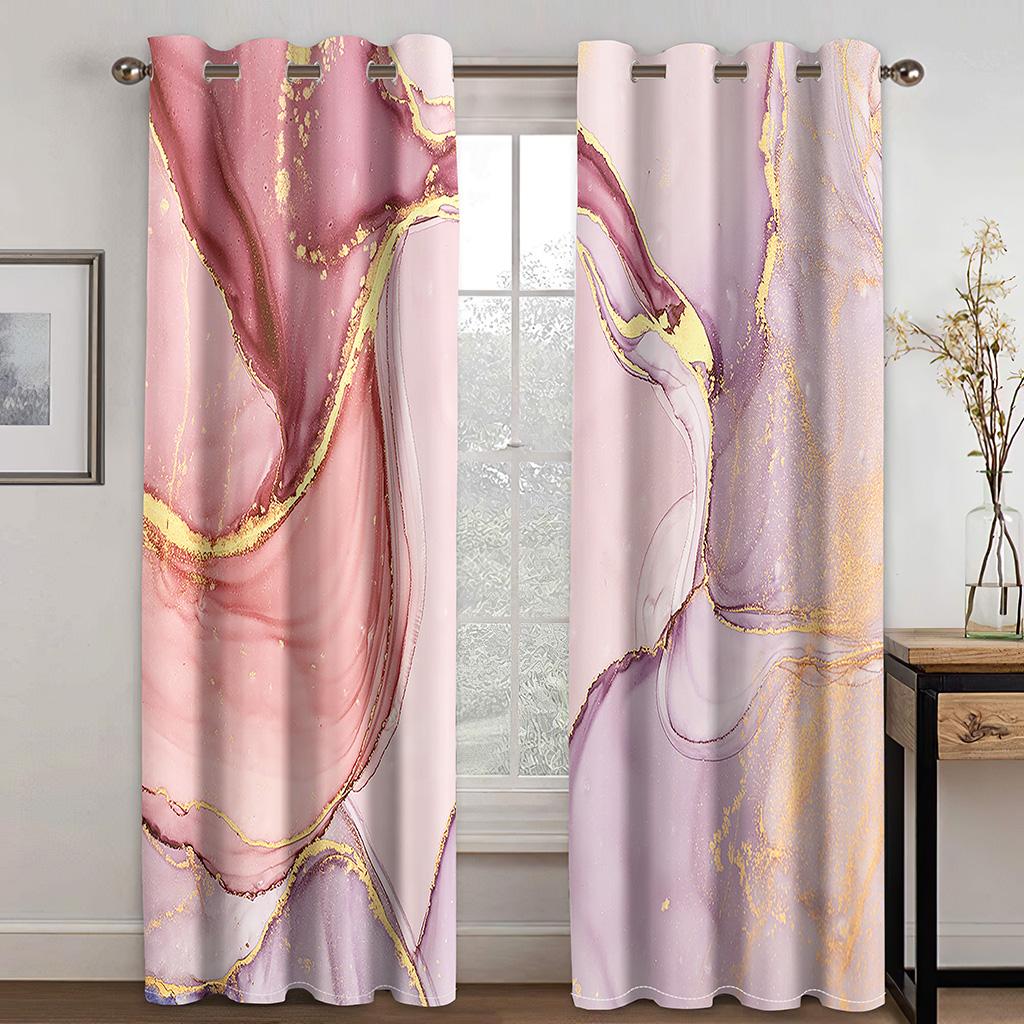 3D Phantom Marble Texture Pattern Sunshade Curtain 2 Pieces of Living Room Bedroom Home Decoration