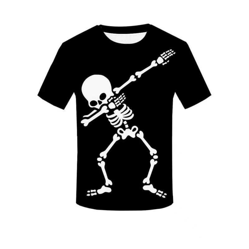 Mens Halloween Abstract Skull 3D Digital Print Crew Neck Short Sleeve Tee Casual T-Shirt Teens
