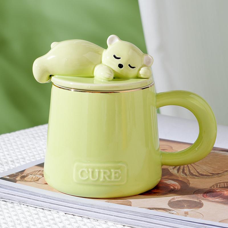 

Милая керамическая кружка с изображением медведя, кружка с тиснением для офиса, кофейная кружка для пары, бытовая чашка для воды, высокая стоимость 390ML