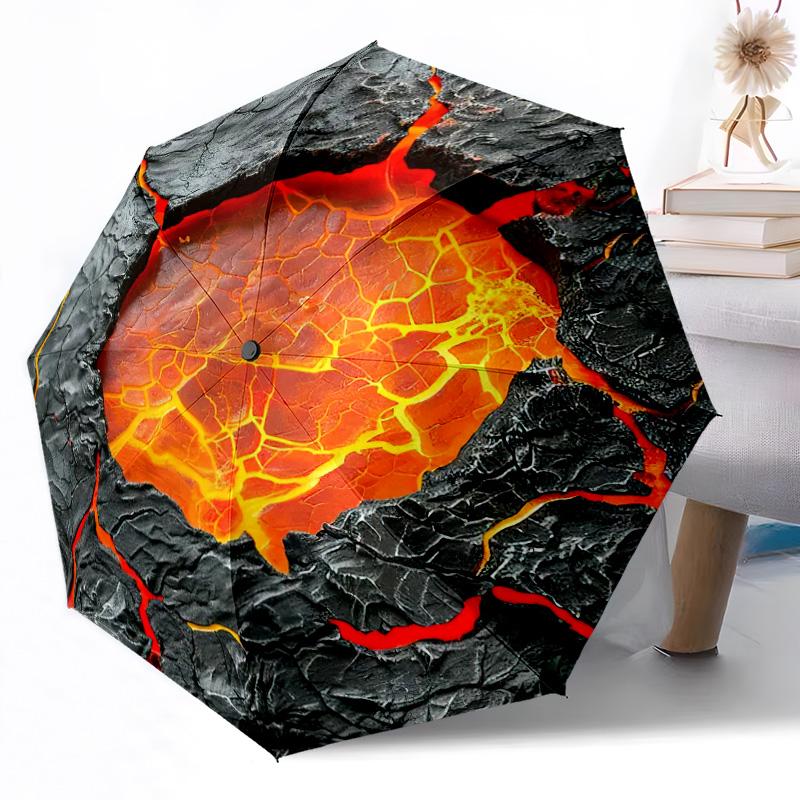 Molten Lava Fissure Hole Outdoor Automatic Umbrella Compact 8-Rib Lightweight Durable Everyday Carry Umbrella Outdoor Accessory Stylish Gift Women