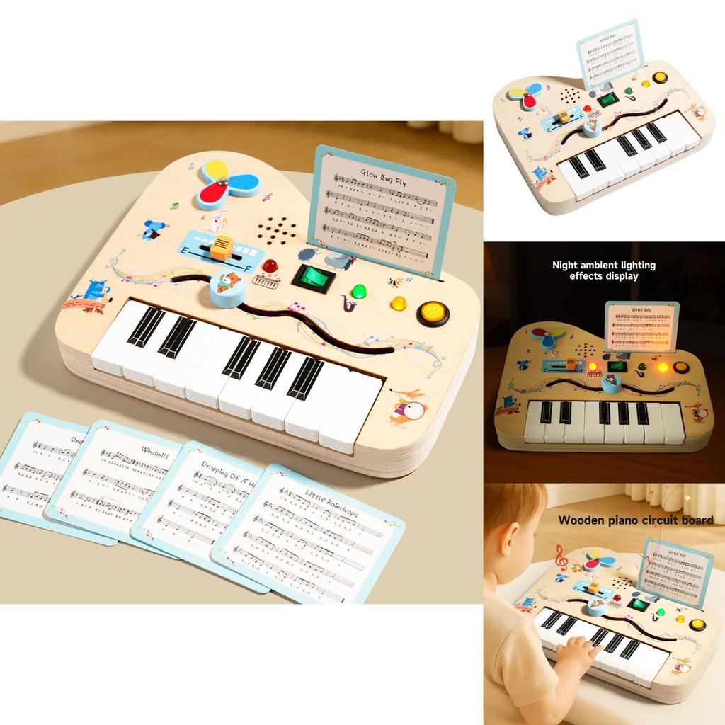 Wooden Piano Busy Board With Led Lights And Sound For Early Learning Toddlers